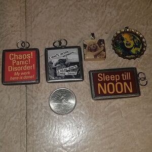 5 RARE Vintage doublesided conversation charms